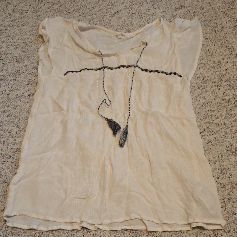 Maurices Cream Blouse with Tassel Accent